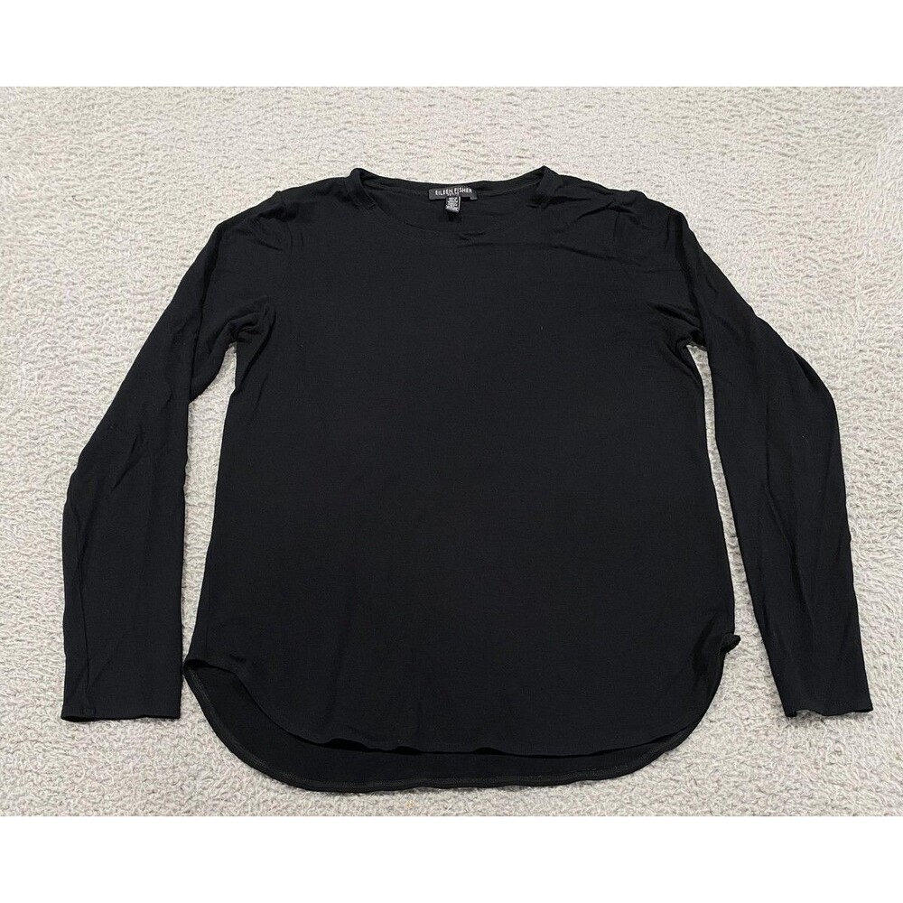 Eileen Fisher Shirt Womens PM Petite Black Long Sleeve Stretch Jersey Top